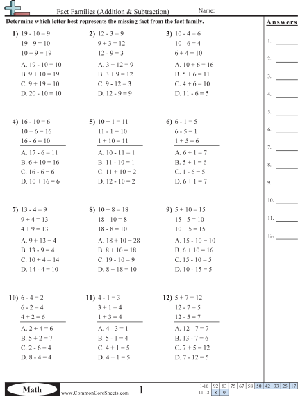 Fact Family Worksheets | Free - Distance Learning, worksheets and more ...