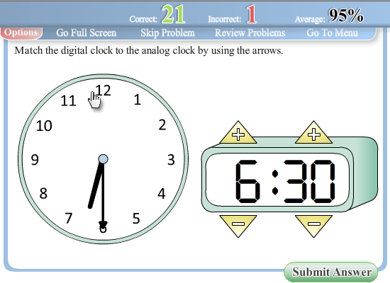 Interactive Worksheets - Reading an Analog Clock (30 minute increments) worksheet