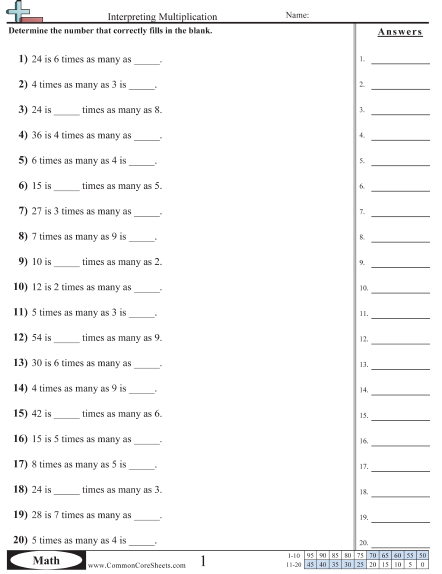Multiplication Worksheets - Interpreting Multiplication Problems worksheet