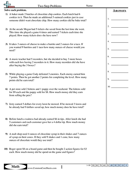 3.oa.8 Worksheets - Multiply then Add worksheet
