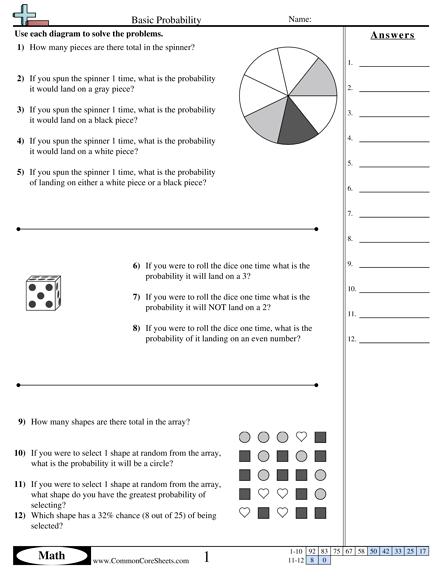 Probability Worksheets | Free - Distance Learning, worksheets and more:  CommonCoreSheets