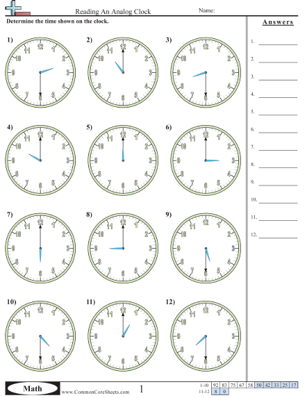 1.md.3 Worksheets - Reading a Clock (Half Hour Increments) worksheet