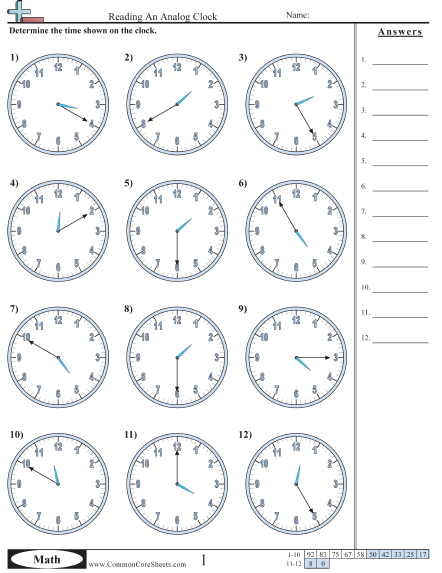 2.md.7 Worksheets - Reading a Clock (5 Minute Increments) worksheet